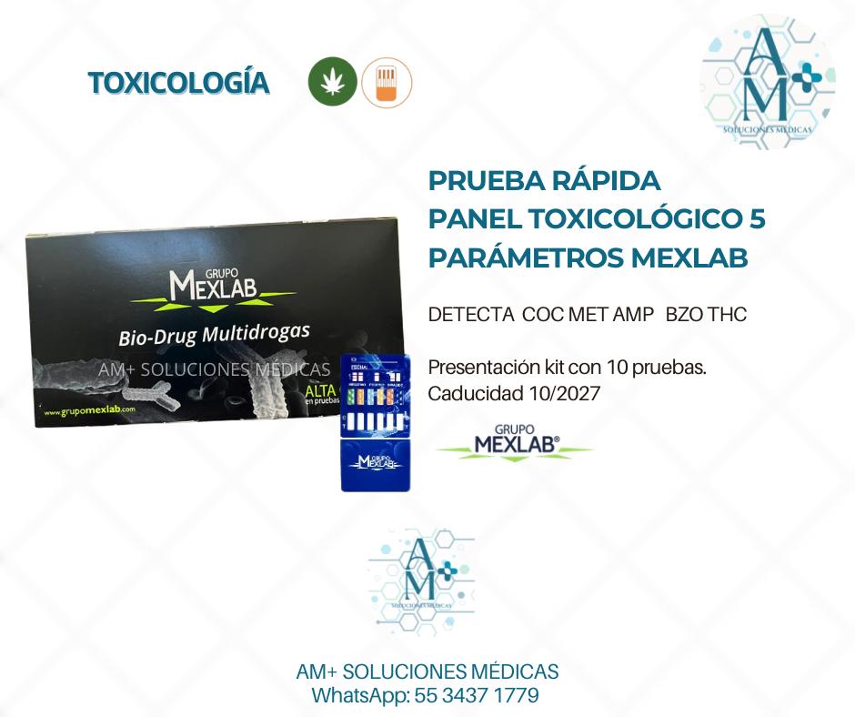 PRUEBA RÁPIDA MEXLAB PANEL TOXICOLÓGICO DE 5 PARÁMETROS (COC, MET, AMP, BZO, THC)