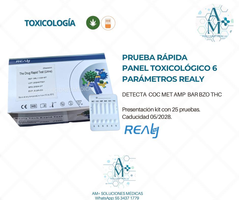 PRUEBA RÁPIDA TOXICOLÓGICA DE 6 PARÁMETROS (COC, MET, AMP, BAR, BZO, THC) Marca REALY
